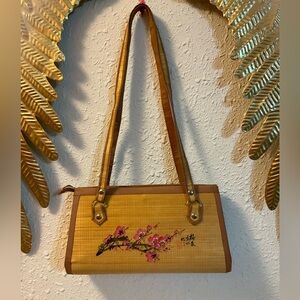 Vintage Bamboo Hand Painted Handbag cherry blossom pattern